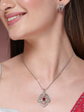 NVR Women Silver-Plated American Diamond-Studded Pendant Set
