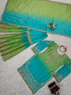 The52 Women's Beautiful Chinon silk Fabric Embroidery Work Straight Kurta Palazzo and Dupatta Set - Distacart