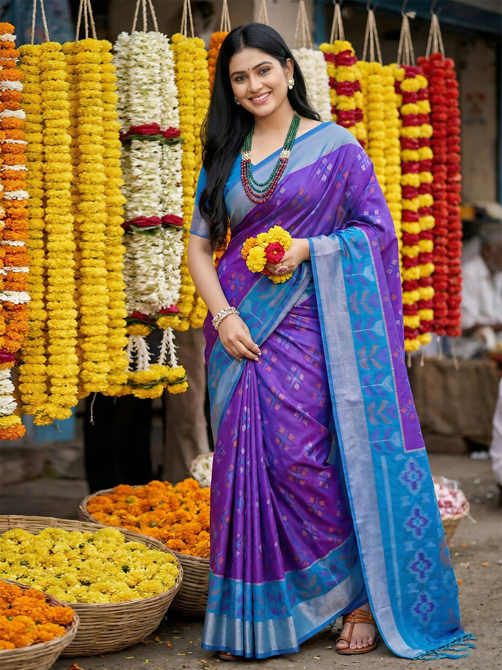 Shree Shyam Fashion Violet Pochampally Silk Saree - Distacart