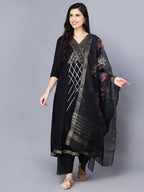 Myshka Women Black Printed Kurta with Dupatta - Distacart