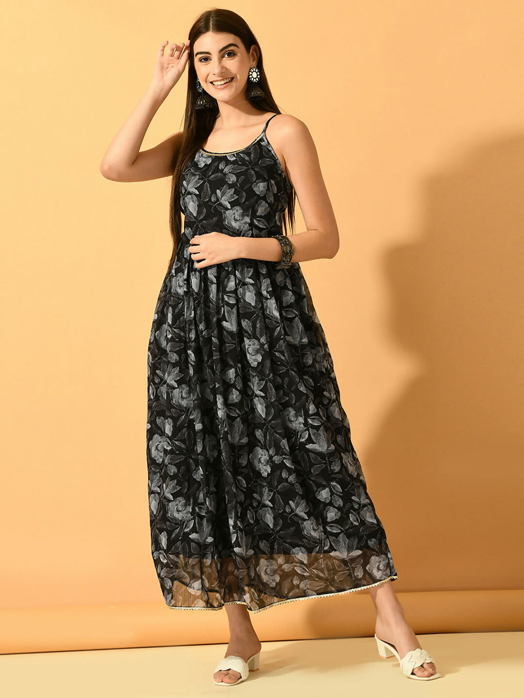 Myshka Women's Black Fit and Flare Party Dress - Distacart