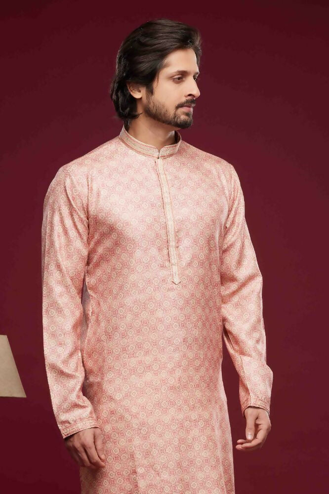 Raivat Ethnic Art Silk Digital Print Pintux Work Kurta Pajama In Pink Colour