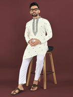 Anaita White Embroidered Silk Straight Kurta