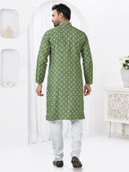 Joban Fashion Men's Rayon Cotton Green Printed Kurta Pyjama set