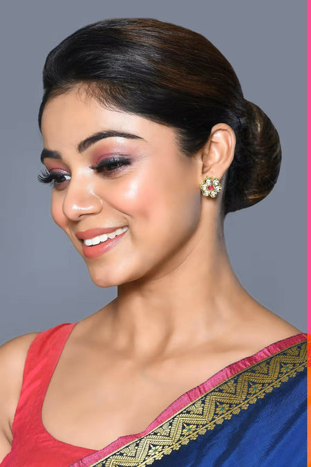 Joban Fashion Women Kundan , Brass And Ruby Stone Golden White Ruby Earrings