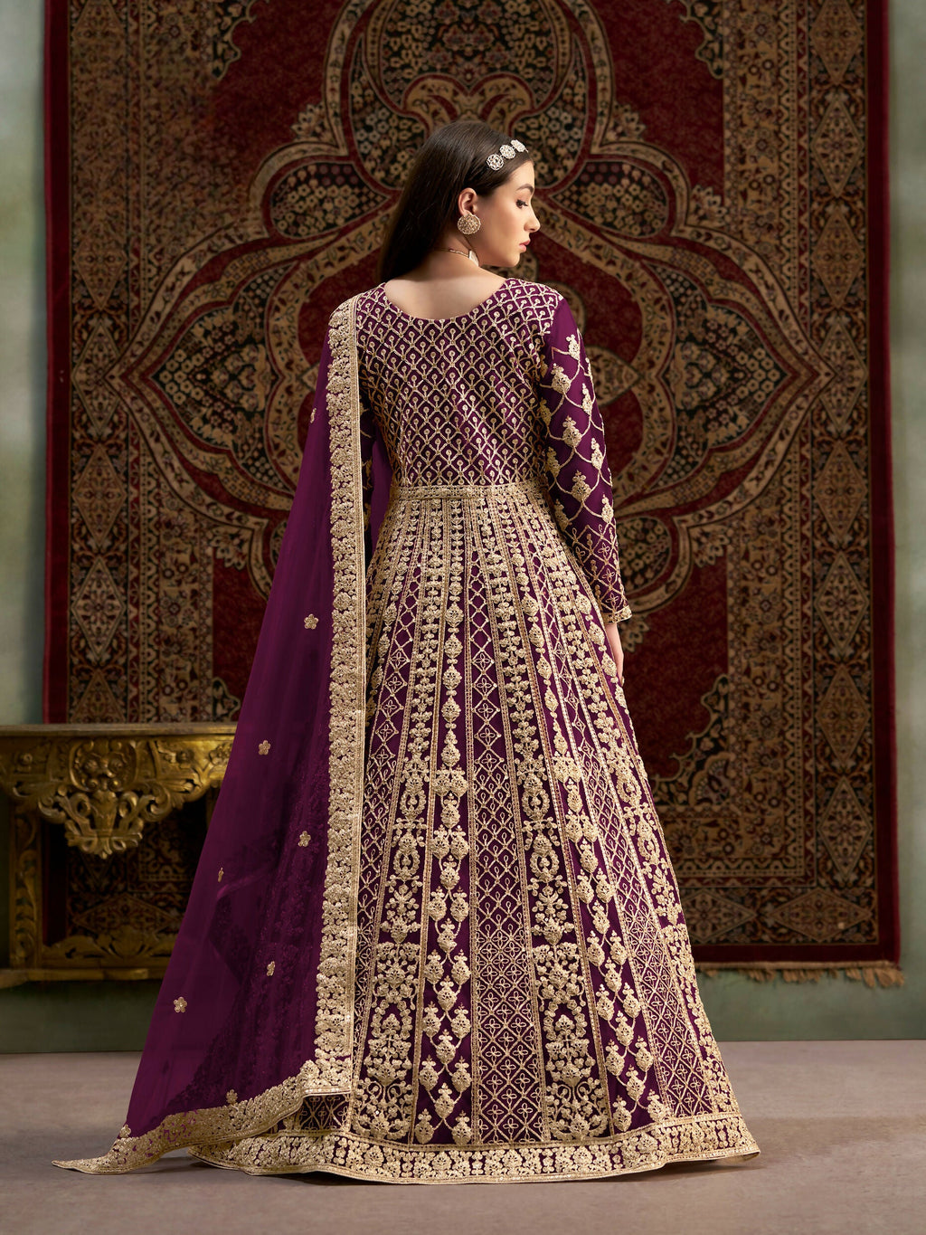 Anaita Purple Embroidered Net Stitched Anarkali Suit - Distacart