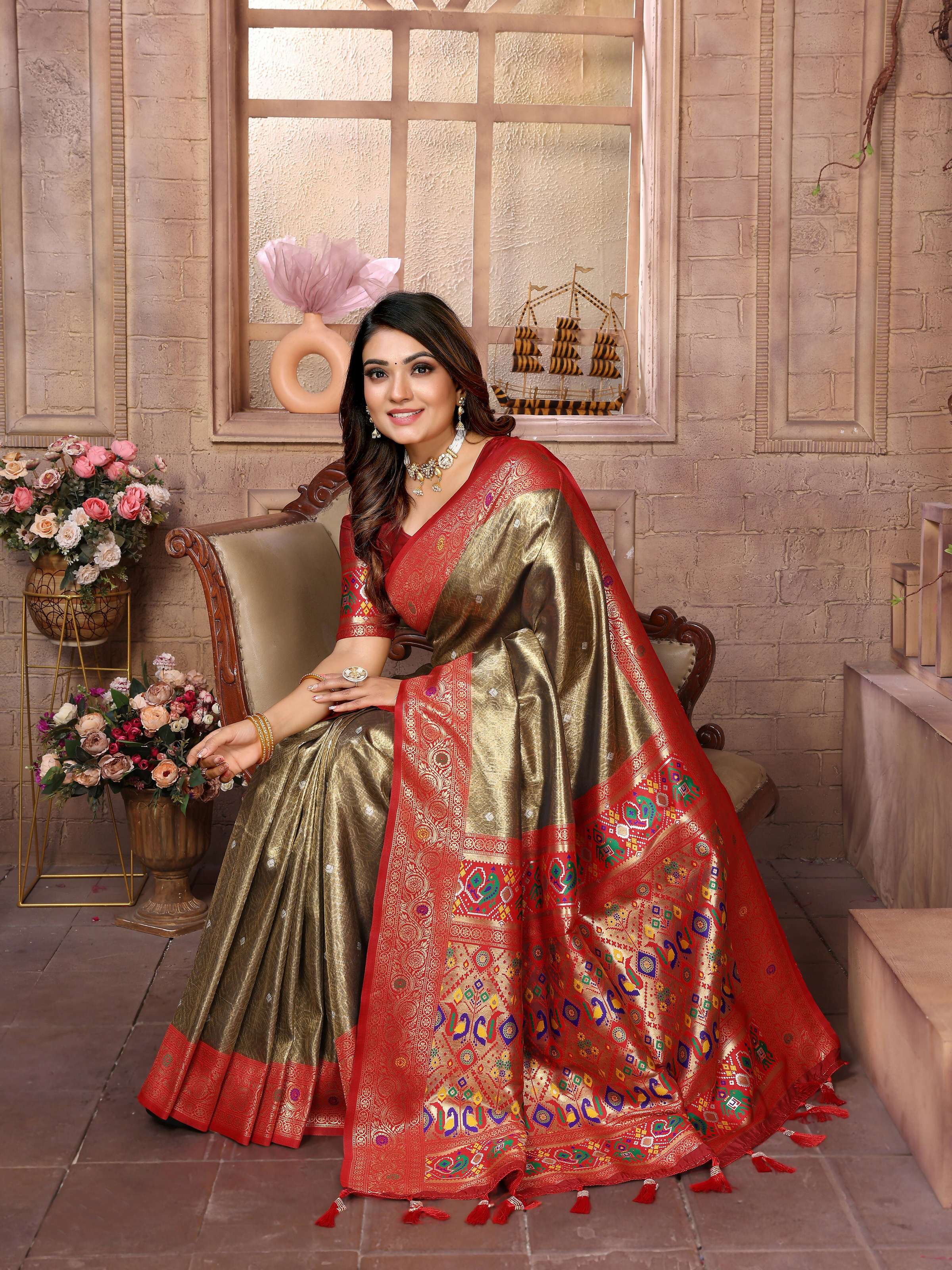 Aastha Fashion Brown Banarasi Tissue Silk Weaving Saree - Distacart