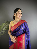 Joban Fashion Navy Blue Banarasi Soft Silk Woven Butti Saree - Distacart