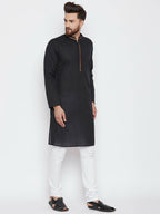 Even Apparels Black Color Pure Cotton Men's Kurta With Band Collar - Distacart