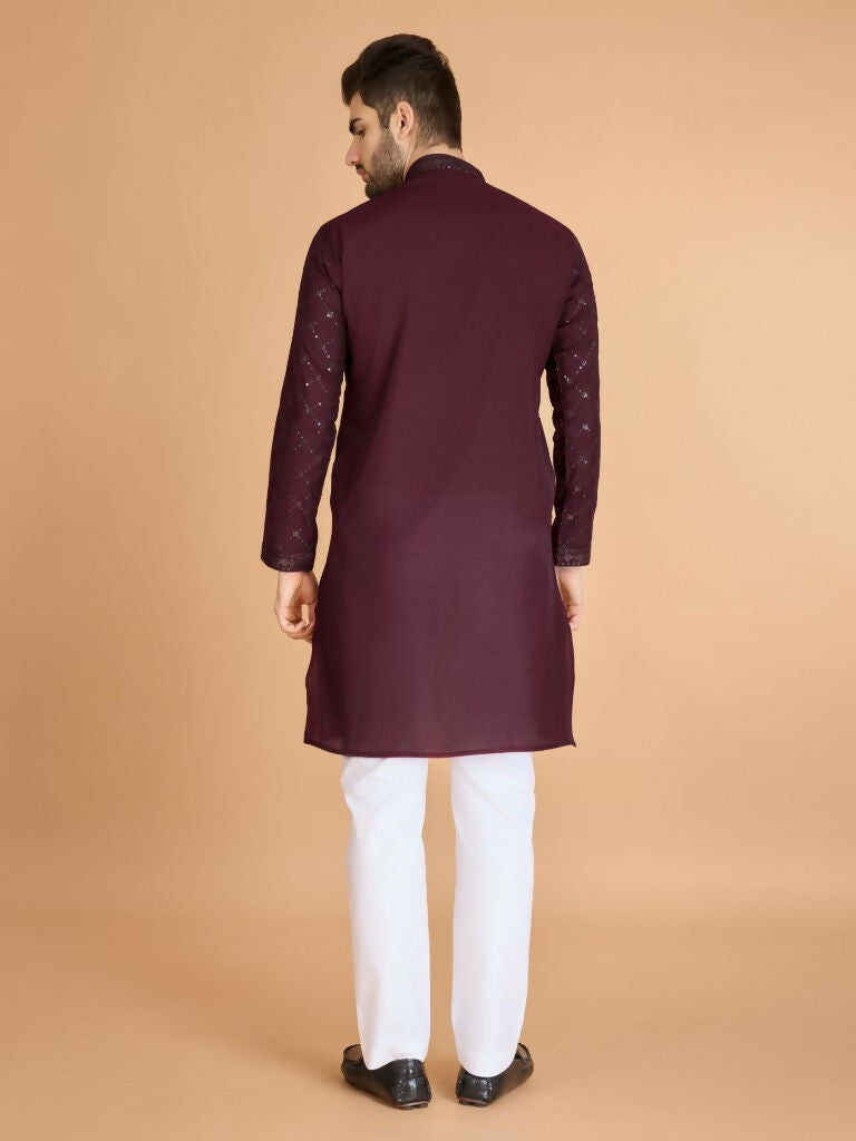 Vastranavya Maroon Exclusive Festival Wear Viscose Silk Thread & Sequence Embroidered Work Kurta with Dupatta