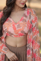 Vastranavya Latest Fancy Party Wear Lehenga Choli With Shrug - Peach