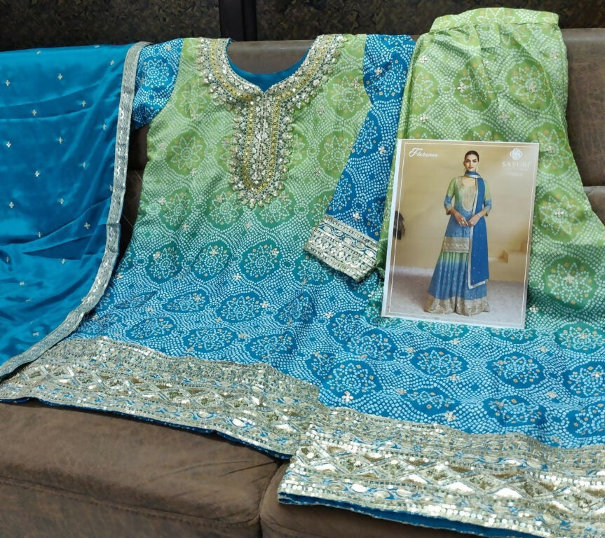 Vastranavya Bandhej Printed Chinon Chiffon Embroidered Sequins Pakistani Suit