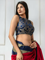 Amodini Designer Studio Women's Banarsi Brocade Sleeveless Blue Blouse