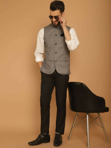 Even Apparels Nehru Jacket With Welt Pockets - Grey