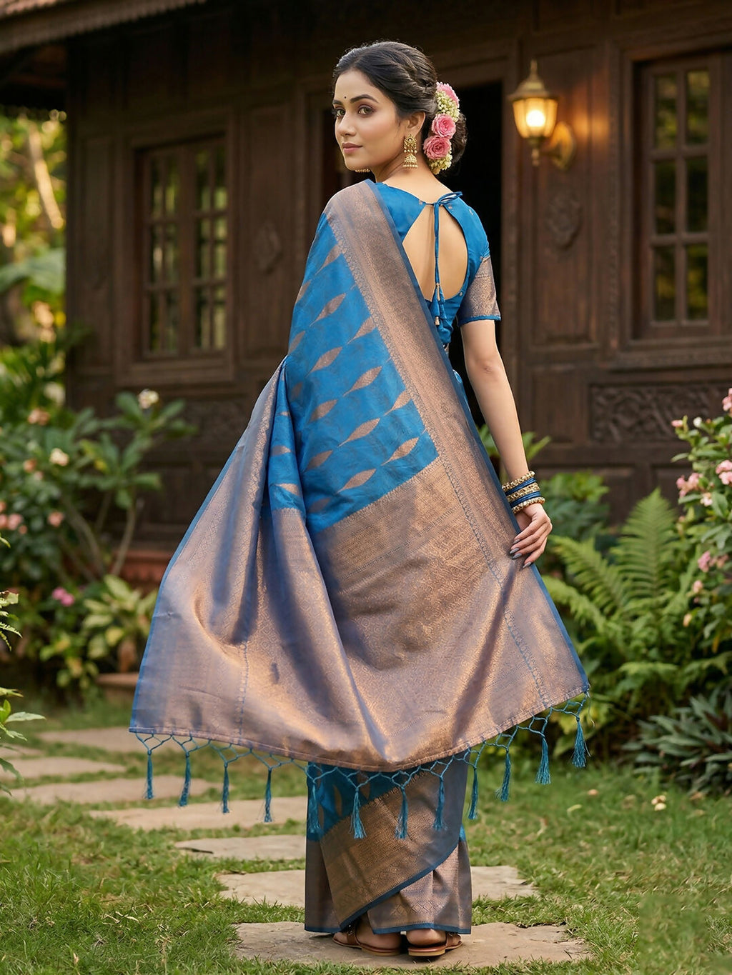 Shree Shyam Fashion Blue Silk Blend Saree - Distacart