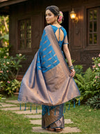 Shree Shyam Fashion Blue Silk Blend Saree - Distacart