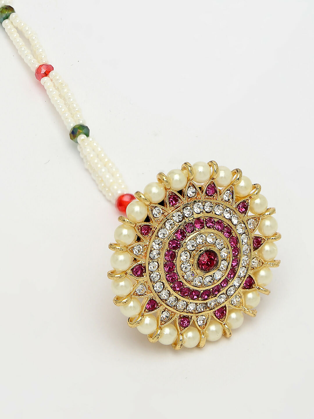 NVR Women's Gold-Polished CZ Stone-Studded Borla Maang Tikka - Distacart