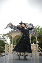 Aayaa Designer Embroidery Zari Sequins-Work Faux Blooming Georgette Suit - Black - Distacart