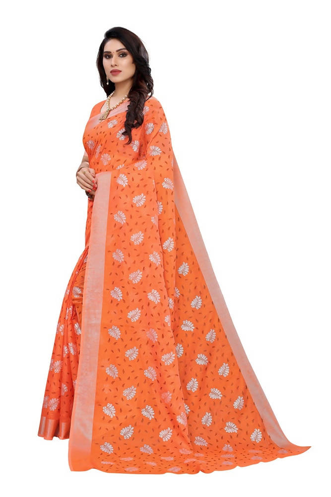 Vamika Orange Color Linen Zari Border Saree