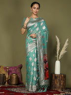 Shree Shyam Fashion Linen Cotton Rama Green Saree - Distacart