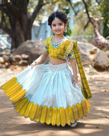 Jyoti Fashion Classy Yellow Heavy Chenille Sequins Embroidered Kids Lehenga Choli Set