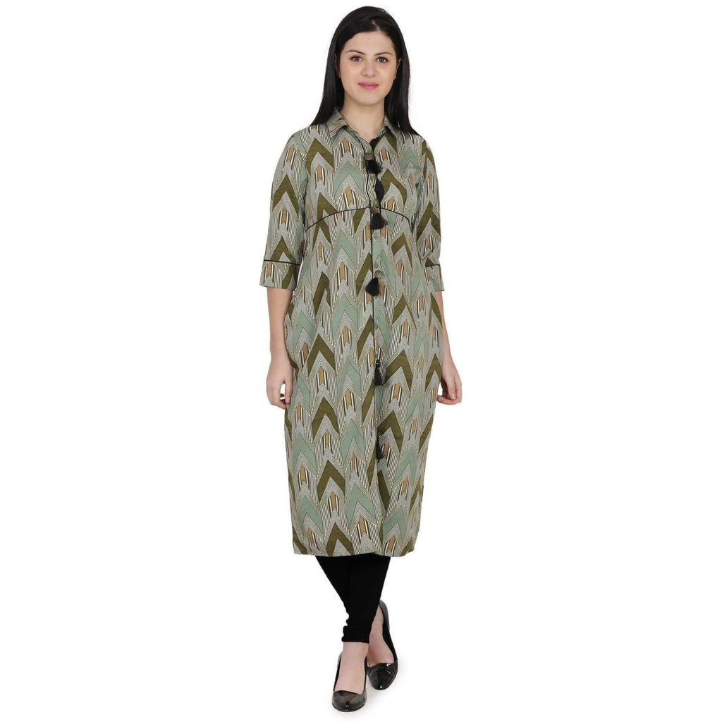 Kanoor Women's Multicolour A line Collar neck kurti