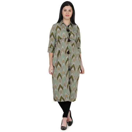 Kanoor Women's Multicolour A line Collar neck kurti