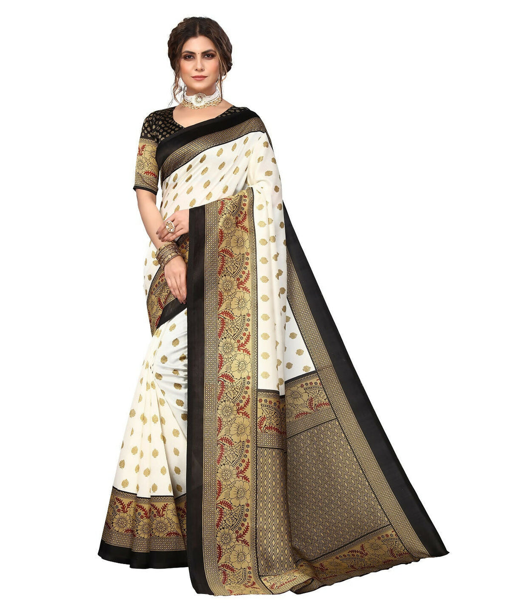 Vamika white & black Printed Art Silk Saree