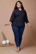 Miravan Women's Plus Size Blue Printed Indigo Kurti