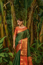 Jyoti Fashion Women's Bottle Green Kanjivaram Silk Zari Woven Saree with Blouse - Distacart