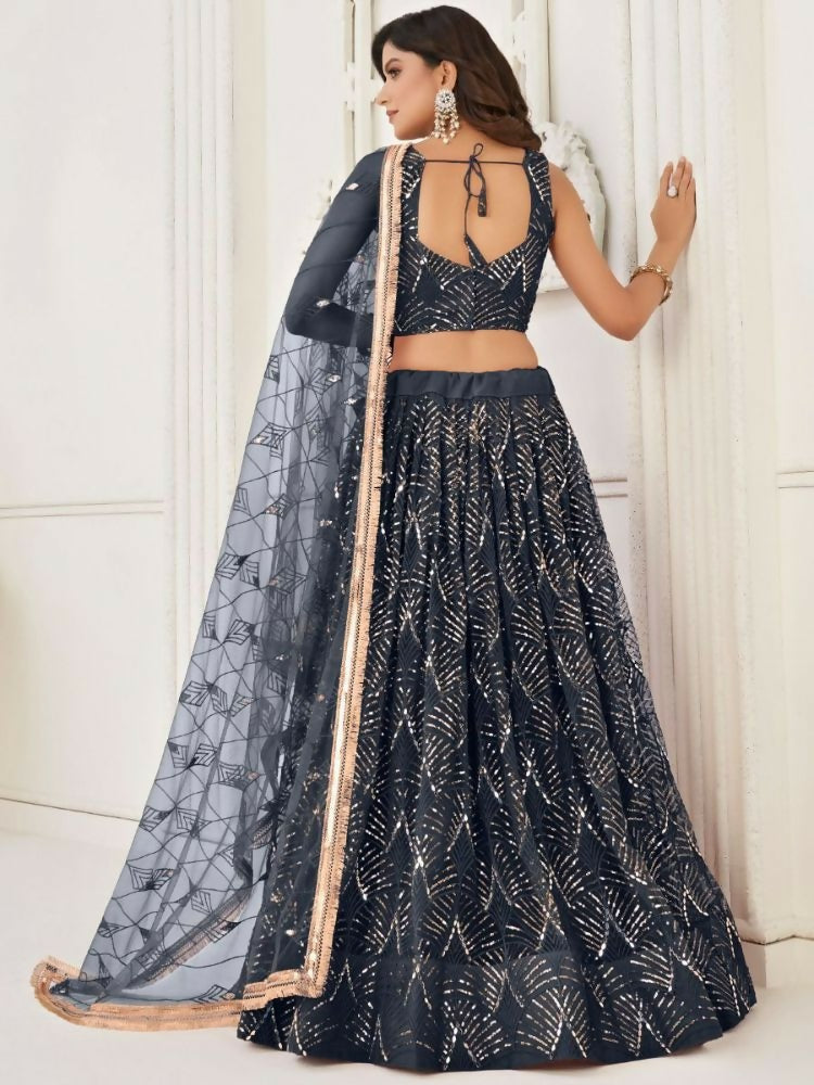 Black Butterfly Soft Net Embroidery With Real Mirror Work Lehenga Choli - Jihu Culture