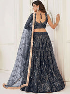Black Butterfly Soft Net Embroidery With Real Mirror Work Lehenga Choli - Jihu Culture