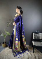 Joban Fashion Royal Blue Polka Dot Lichi Silk Paithani Silk Saree - Distacart