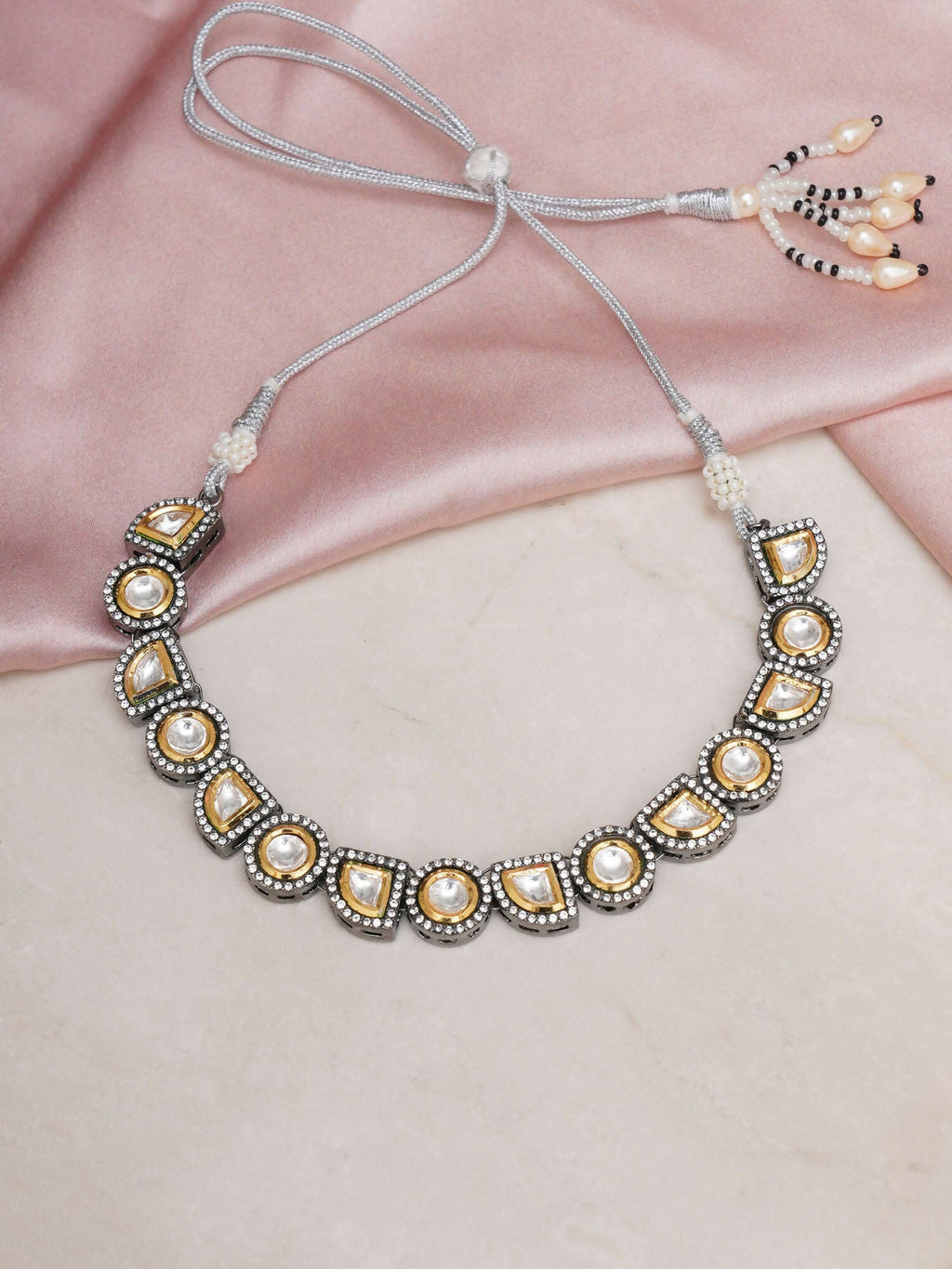 Dual Tone Kundan Neckpiece (silver) - Ruby Raang