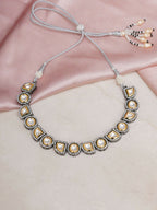 Dual Tone Kundan Neckpiece (silver) - Ruby Raang