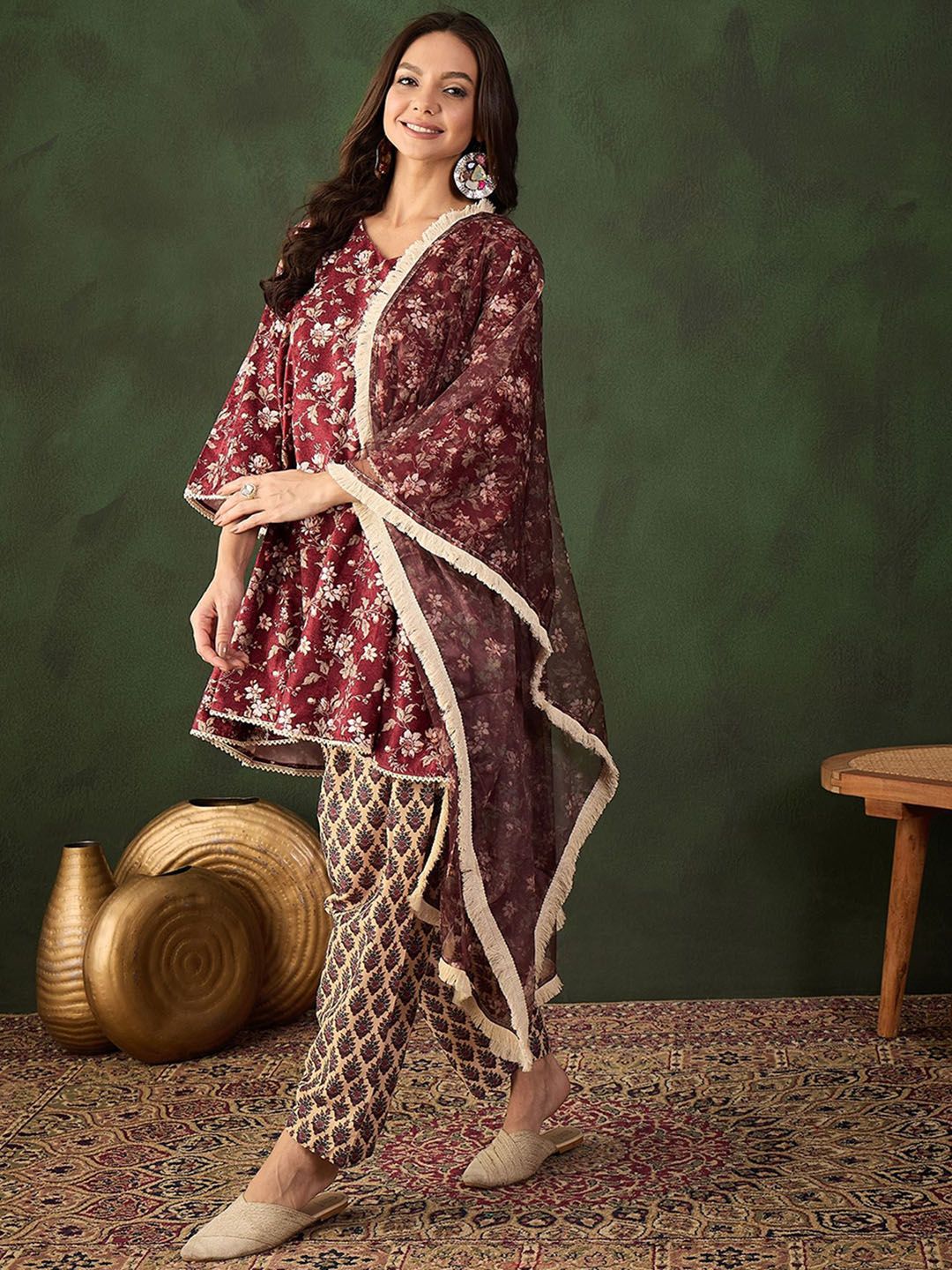 Sangria Digital Printed Anarkali Kurta & Salwar With Dupatta