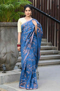 Beatitude Blue Cotton Floral Jamdani Saree