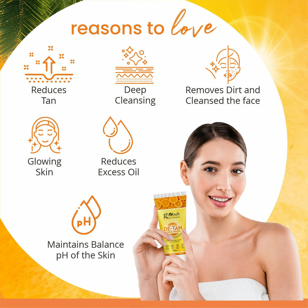Globus Naturals De Tan Face Wash, Suitable For All Skin Types