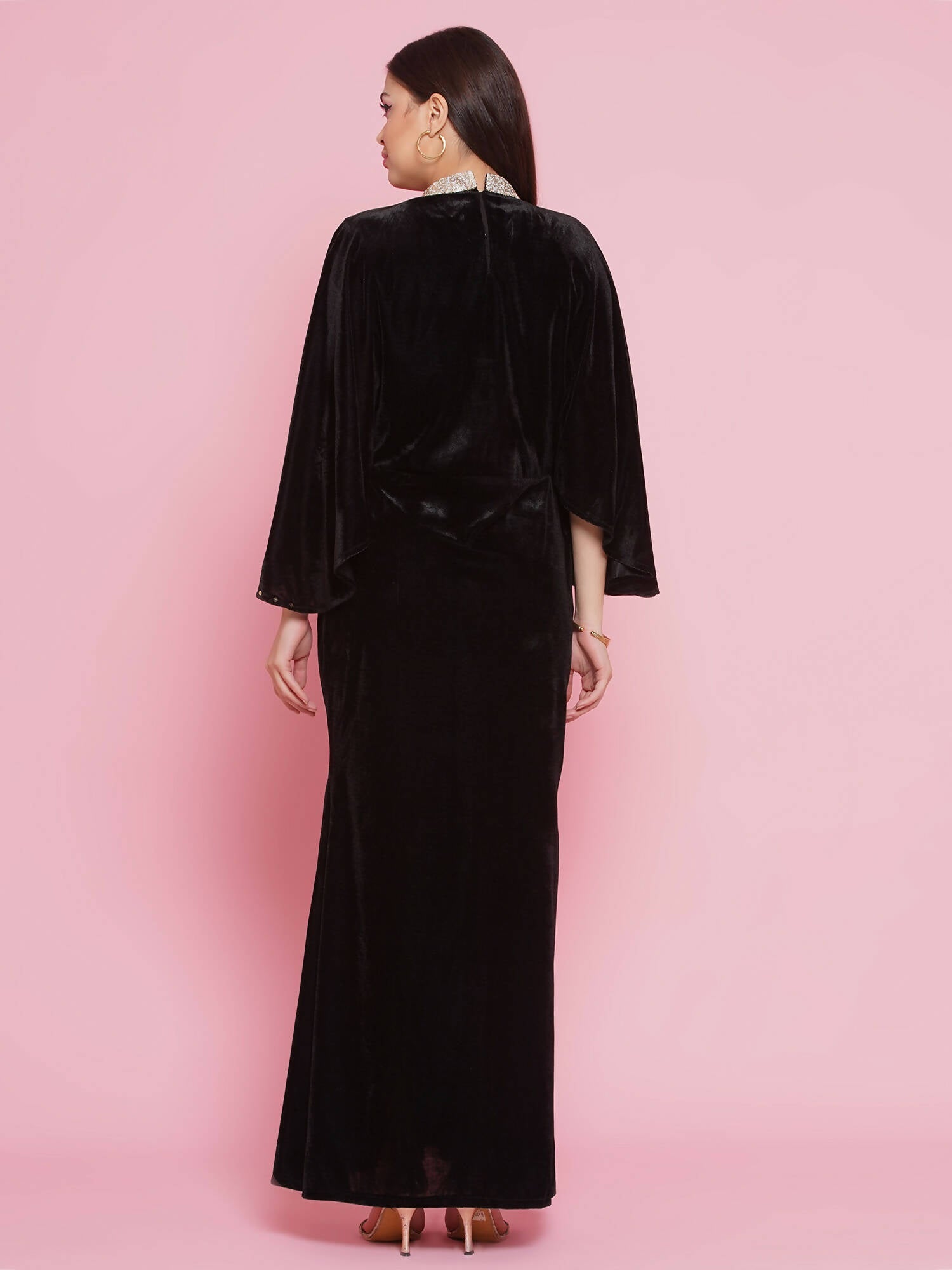 Women Republic Black Velvet Embellished Gown - Distacart