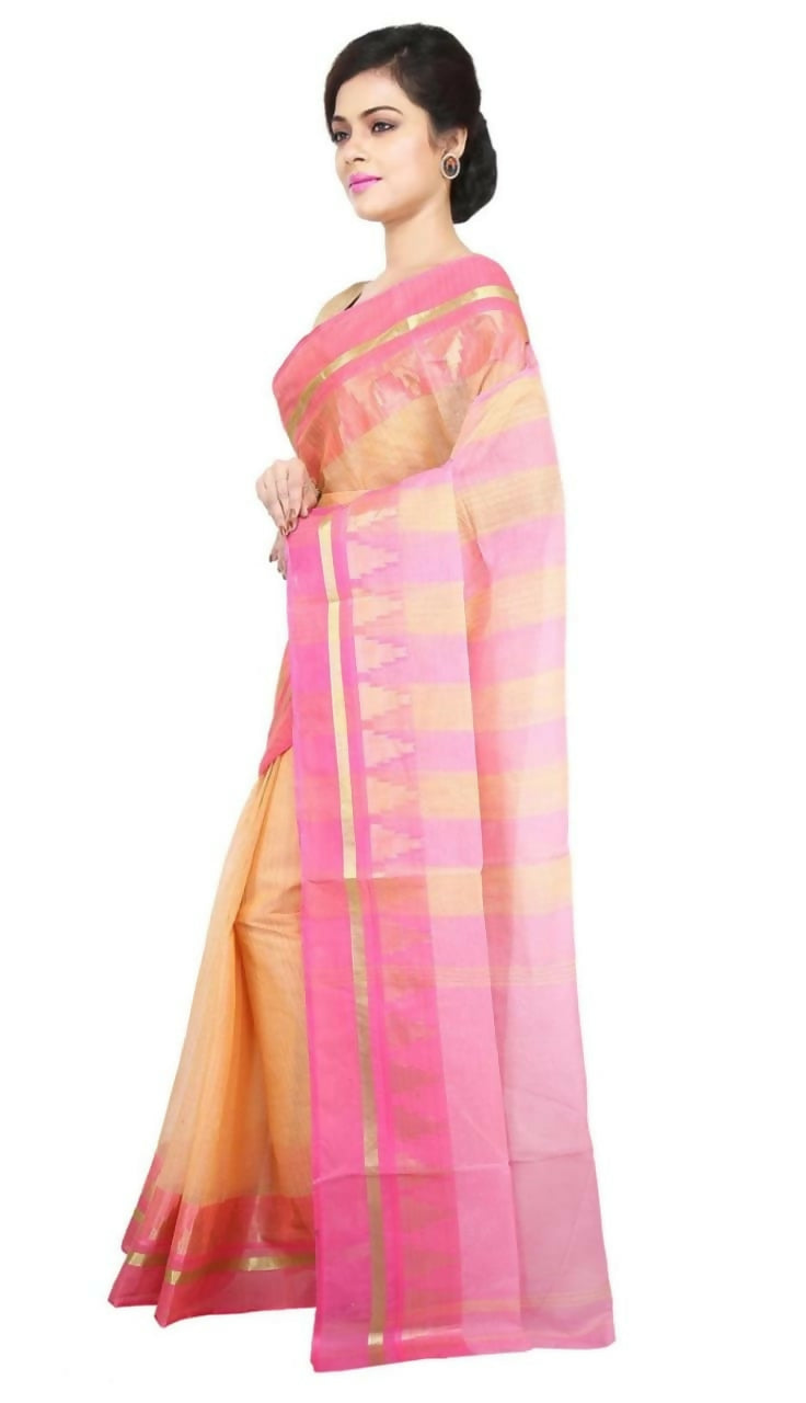 Exclusive Collection Light Brown 100% Pure Cotton Tant Saree - Distacart