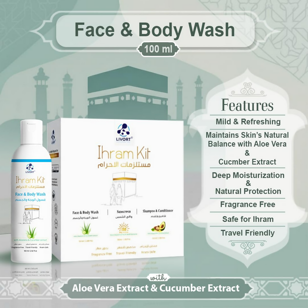 Livort Ihram Kit Hajj & Umrah Face & Body Wash Sunscreen Shampoo & Conditioner