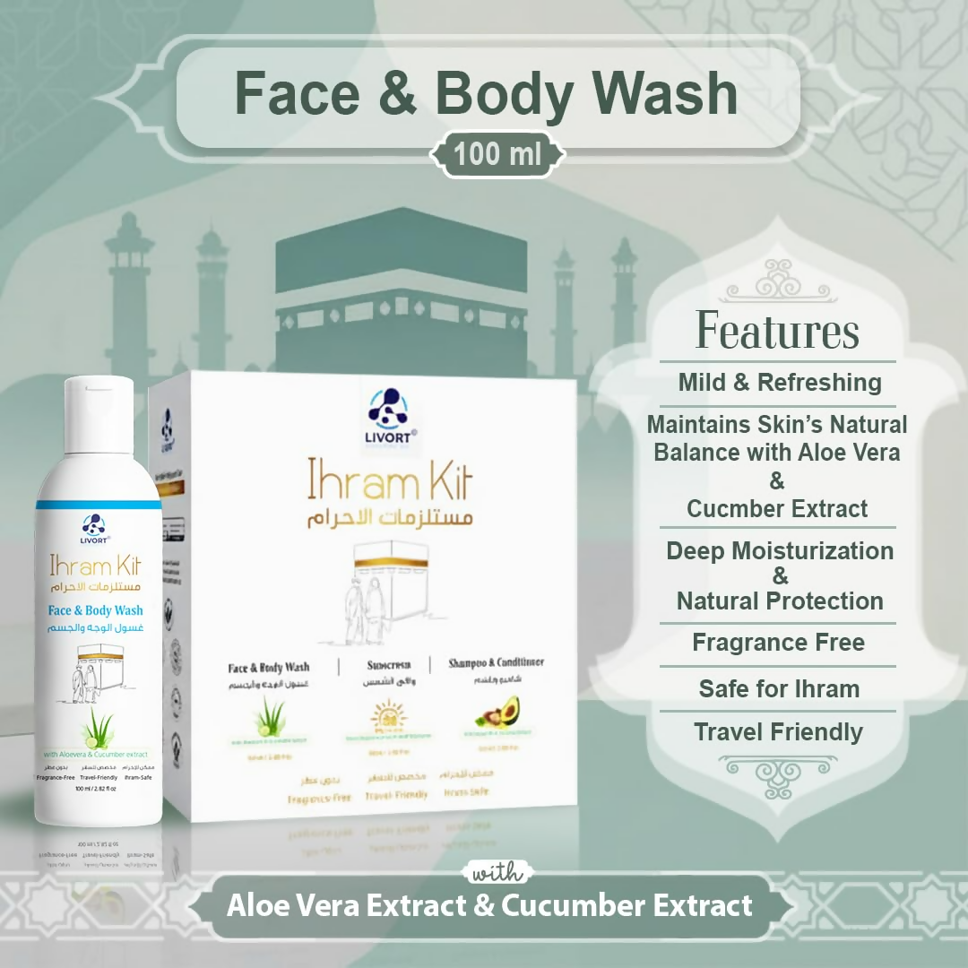 Livort Ihram Kit Hajj & Umrah Face & Body Wash Sunscreen Shampoo & Conditioner