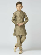 Joban Fashion Kids Island Full Sleeves Chanderi Kurta, Pyjama Set with Traditional Butta Work - Grey - Distacart