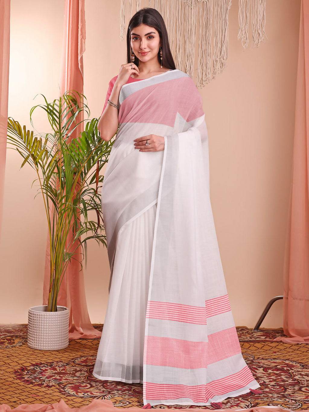 Shree Shyam Fashion The White Loom White Linen Cotton Saree