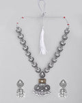 VOJ Dual Toned Oxidized Necklace With Earrings Set