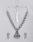 VOJ Dual Toned Oxidized Necklace With Earrings Set