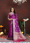 Lorenvalley Fashion Purple Soft Silk Woven Design Zari Weaving Saree