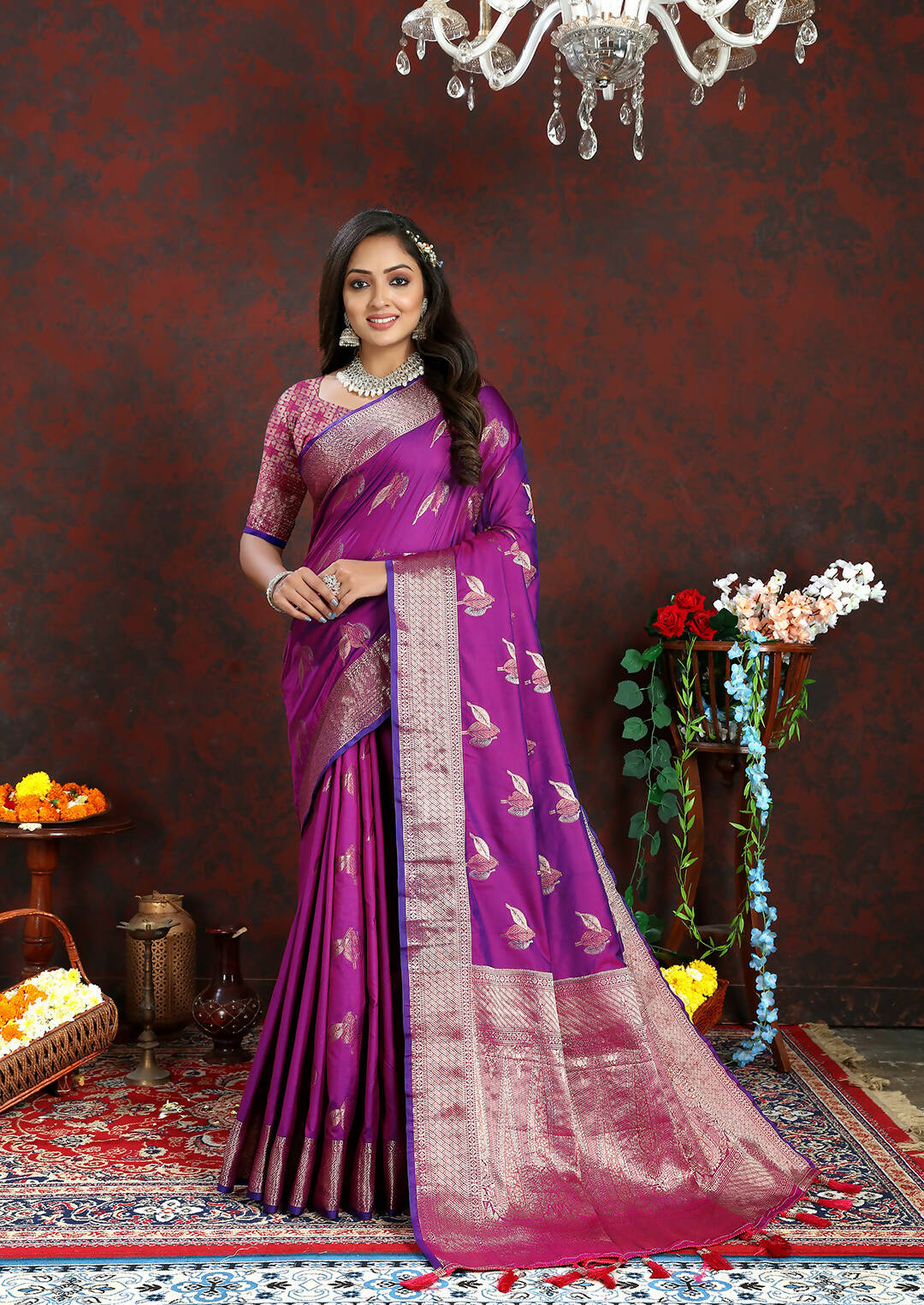 Lorenvalley Fashion Purple Soft Silk Woven Design Zari Weaving Saree
