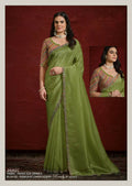 Mustard Crush Paper Silk Sequence with Handwork Saree with Stitched Blouse - Mohmanthan Aaina