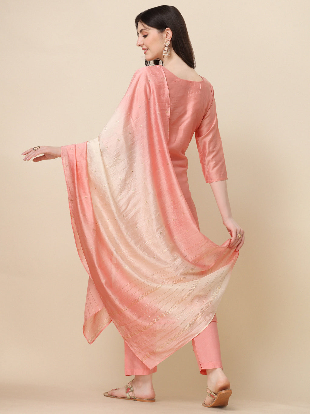 Embroidered Kurta With Pant & Dupatta Set, Multicolor - Hiral Fashion - Distacart